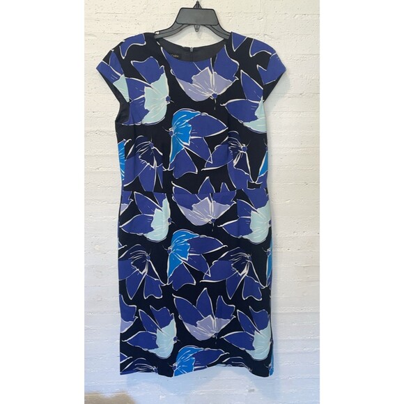 Escada Women’s Blue Floral Cap Sleeve Knee Length Shift Dress, 42 - Picture 1 of 6